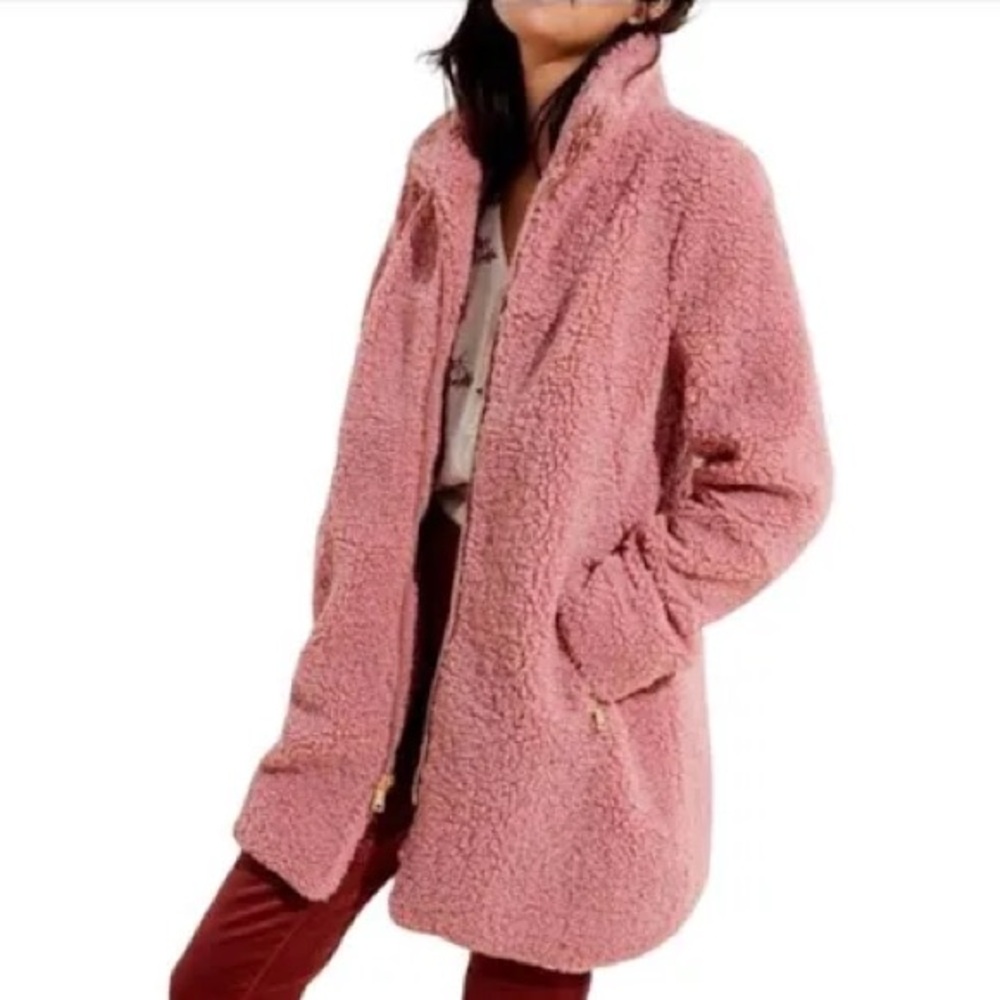 Loft Pink Funnel Neck Teddy Coat